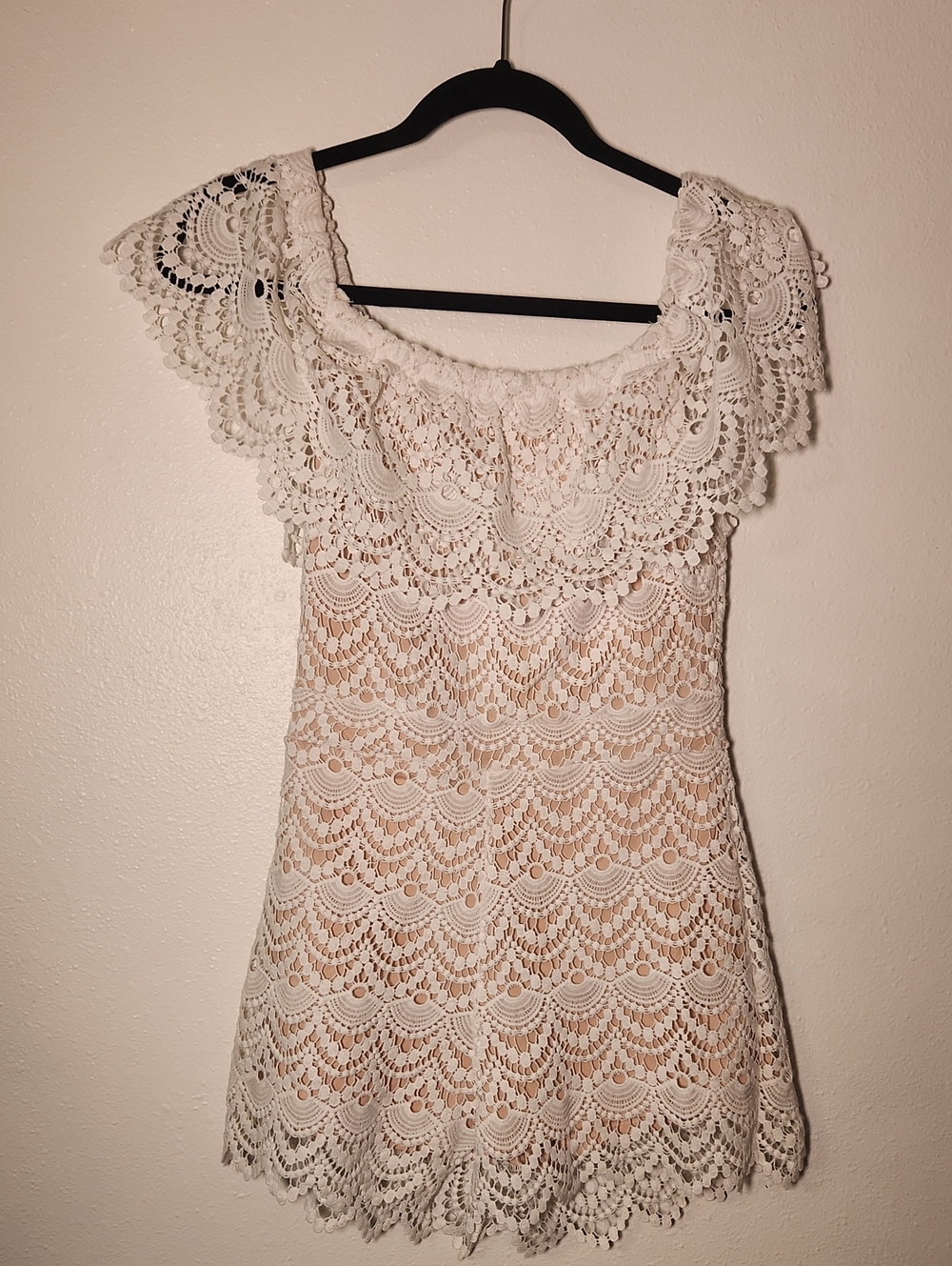 Fashion Nova White Crochet Mini Dress with Nude Lining